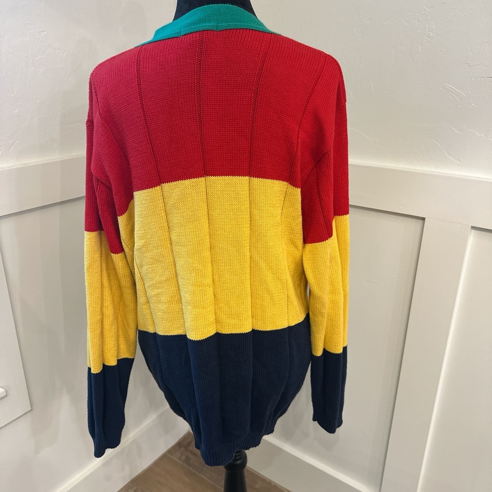 Talbots Colorful Women's Cardigan‎ with Red, Yellow, and Navy - Picture 3 of 4